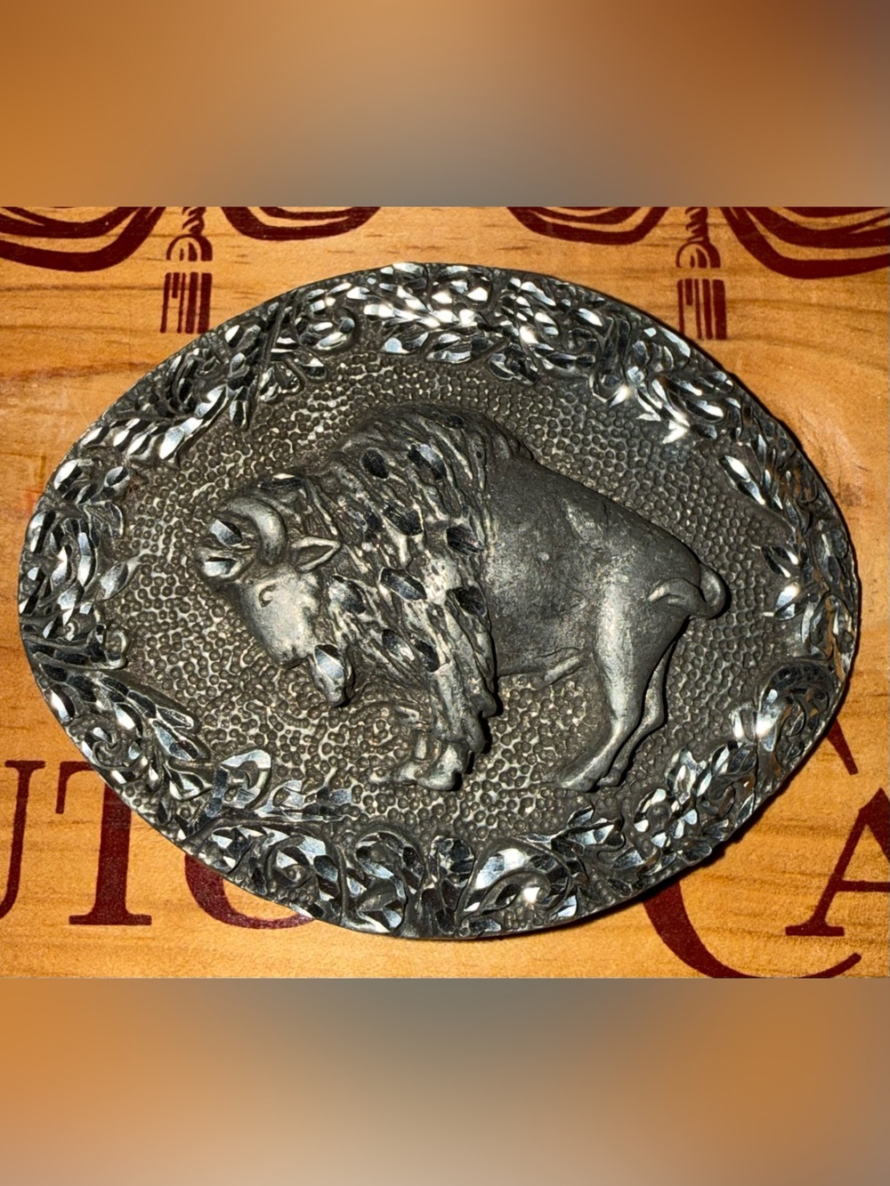 Vintage 1993 American Bison (Buffalo) Pewter Belt Buckle